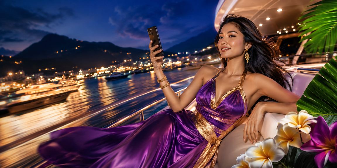Model Vietnam memainkan casino mobile di ponsel dengan senyum percaya diri